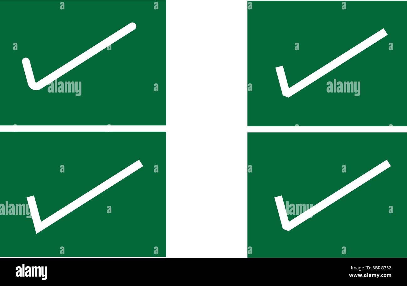 Icone con segno di spunta verde scuro impostate in Layout griglia quadrato per i modelli vettoriali dell'interfaccia utente aziendale Illustrazione Vettoriale