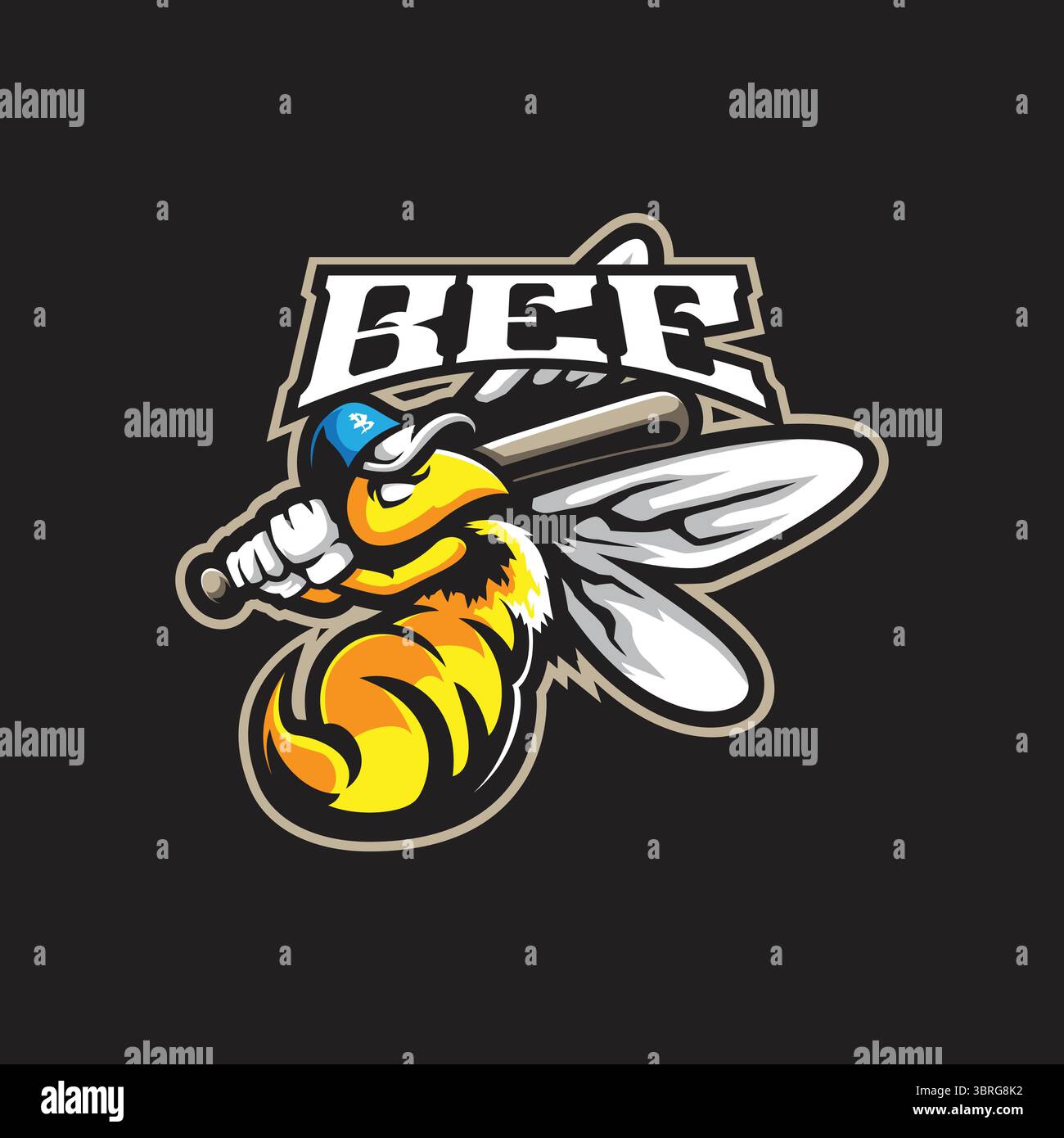 Design vettoriale con logo della mascotte Bee con design moderno per la stampa di badge, emblemi e t shirt. Illustrazione Bee baseball. Illustrazione Vettoriale