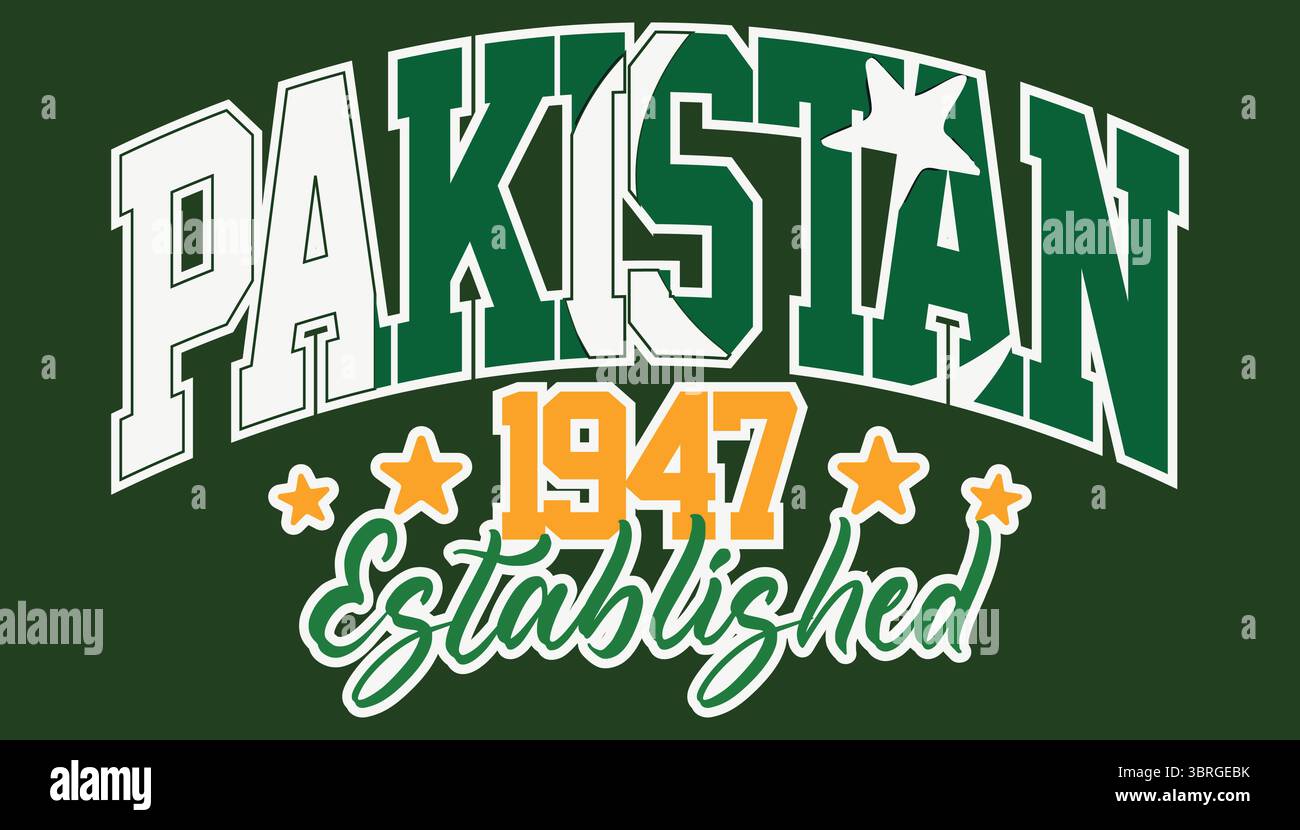 Il Pakistan ha fondato nel 1947 Vintage Typography Vector - Pakistani Independence Day National Flag Graphic Design Illustrazione Vettoriale