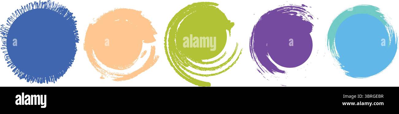 Pennello colorato campione di vernice con tratti vettoriale — Clipart artistico circolare con pennello dipinto a mano per progetti di progettazione Illustrazione Vettoriale