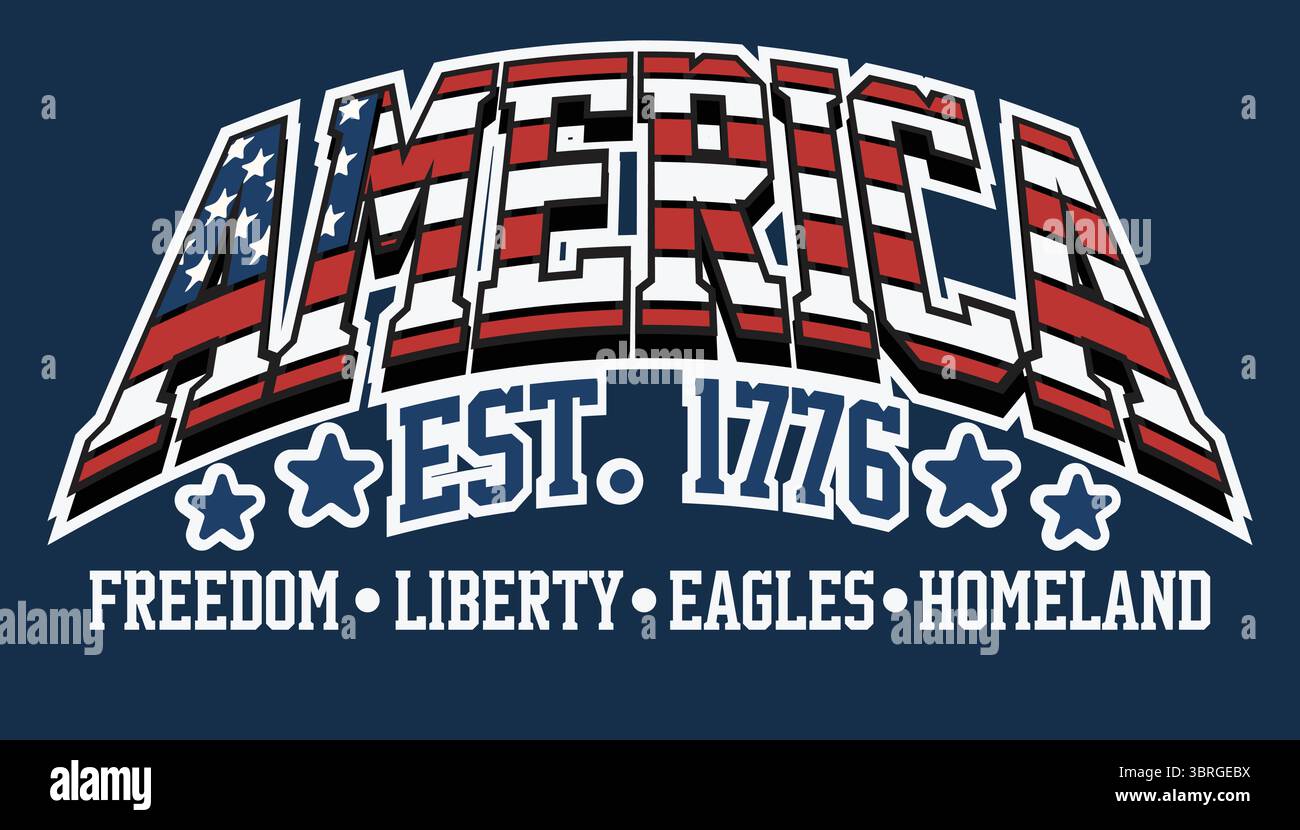 L'America ha fondato nel 1776 retro USA Freedom Typography Vector - Patriotic Stars Stripes T-Shirt Design Illustrazione Vettoriale