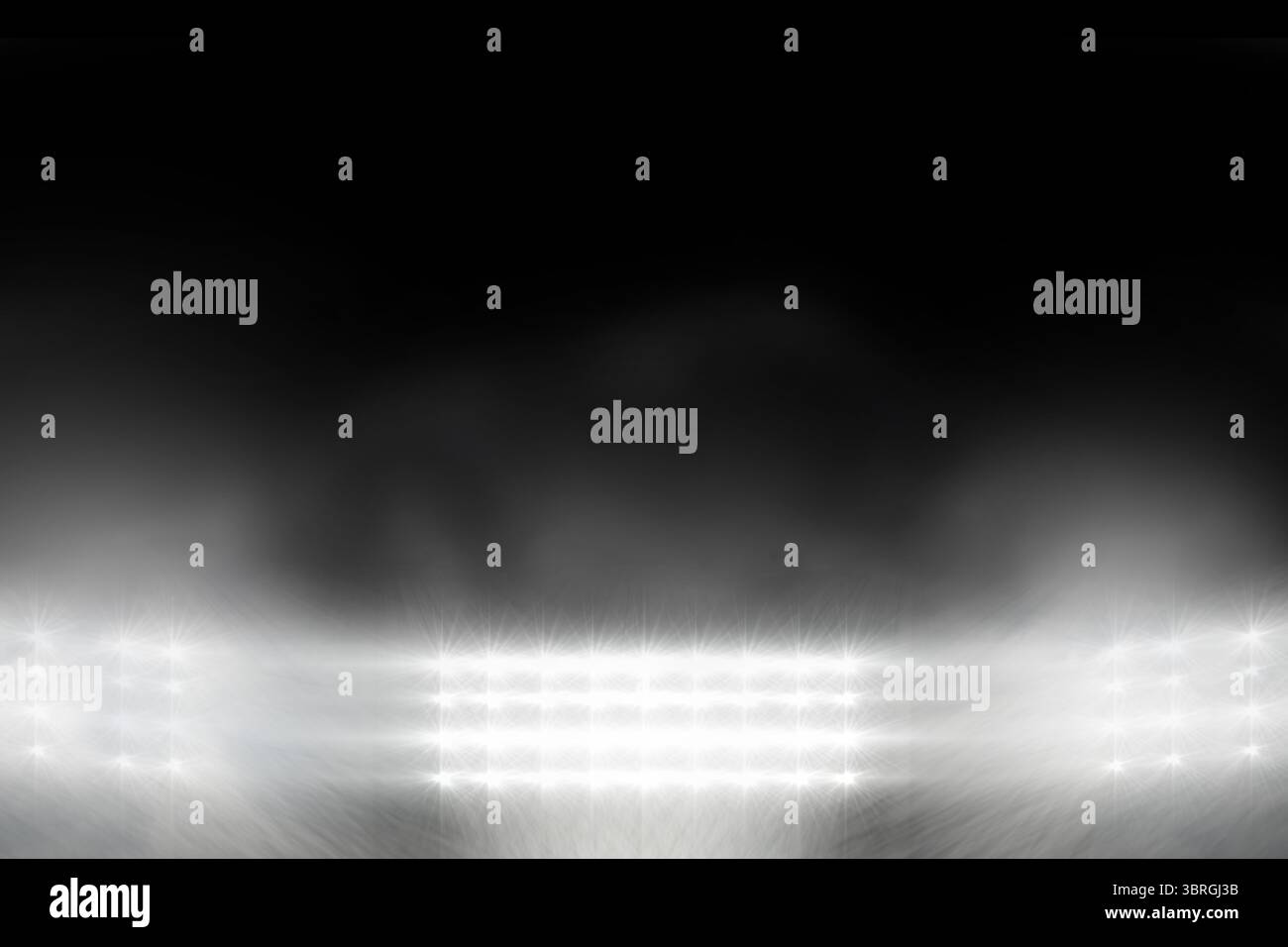 I proiettori dello stadio stanno tagliando la nebbia in un'illustrazione di un'arena sportiva dal design piatto Foto Stock