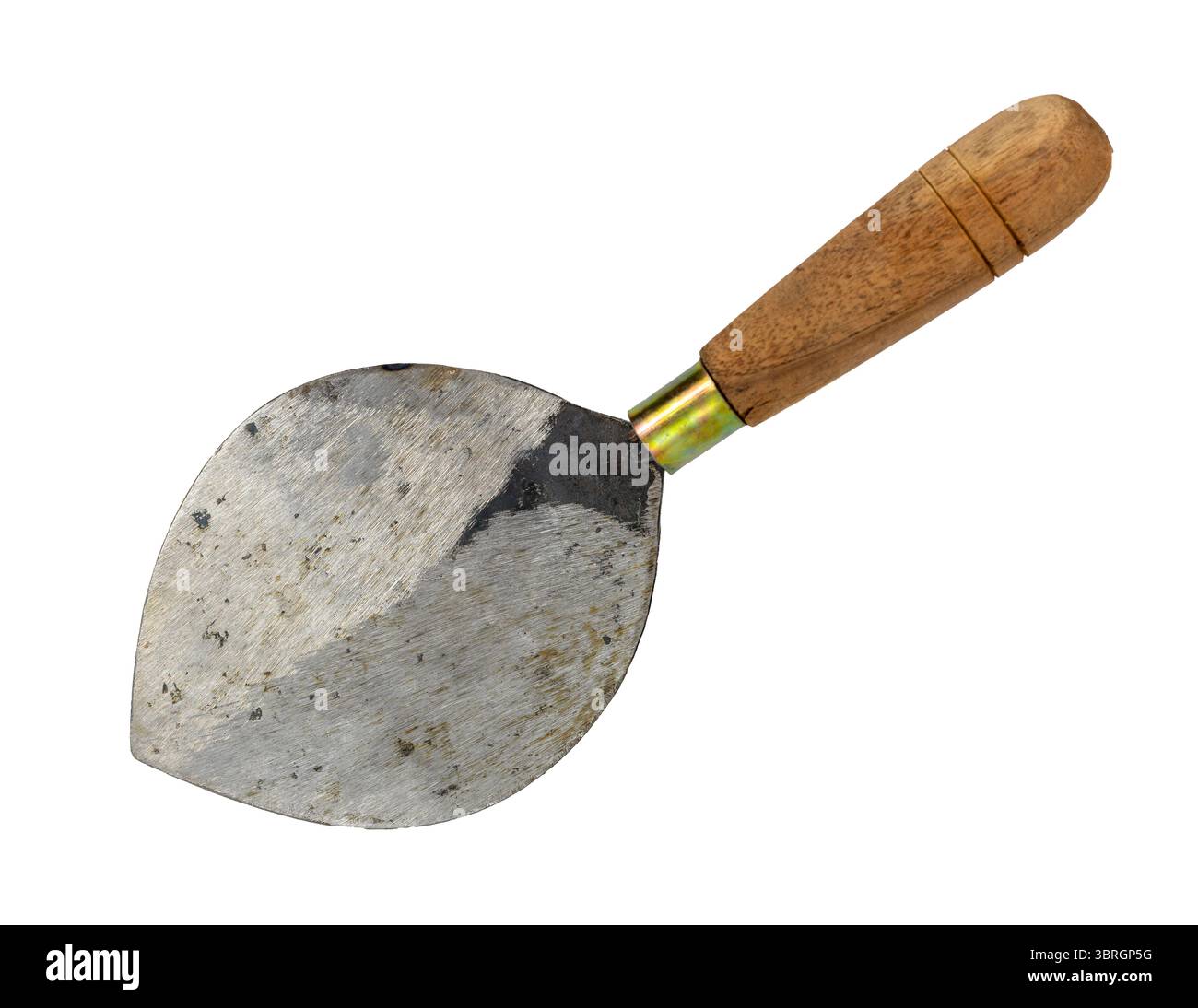 Cazzuola in acciaio per lavori in calcestruzzo con manico in legno Foto Stock