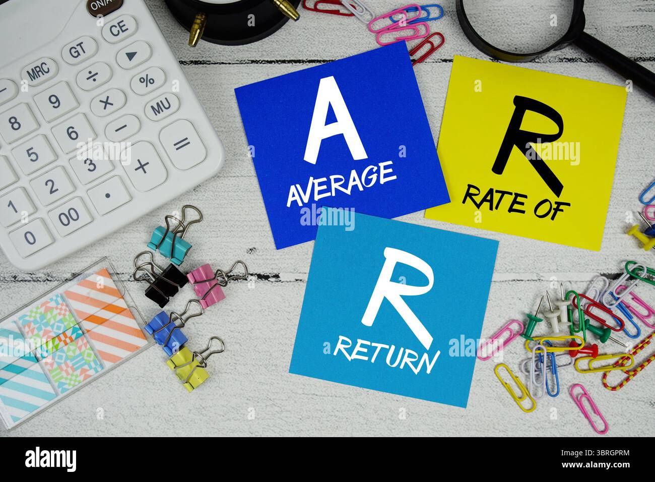 ARR abbreviazione di Average Rate of return frase di testo del concetto aziendale e finanziario Foto Stock