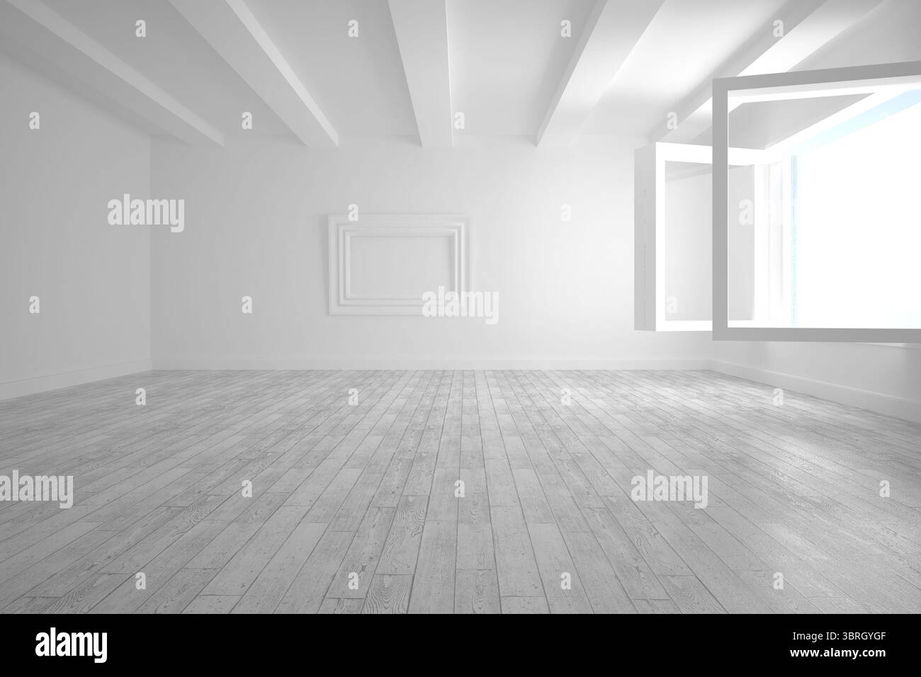 Bianco grande stanza con finestre aperte Foto Stock
