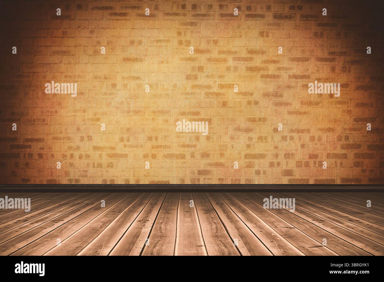 Luce sul muro di mattoni gialli Foto Stock