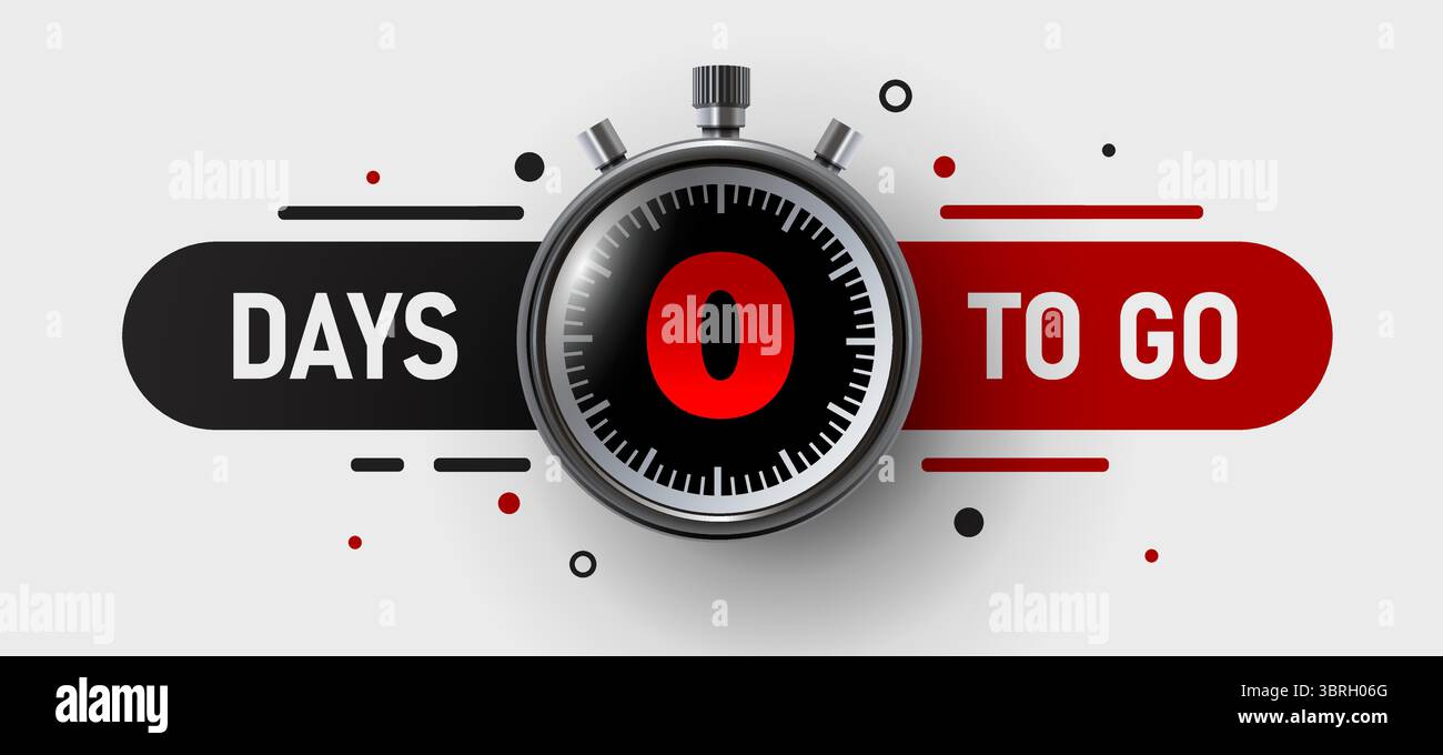Mancano 0 giorni. Sconti per conto alla rovescia e tempo di vendita. Segno giorni rimasti, etichetta. Illustrazione vettoriale Illustrazione Vettoriale