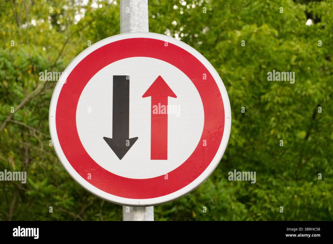 Segnaletica stradale per limitazioni di peso. Segnale stradale rosso Foto Stock