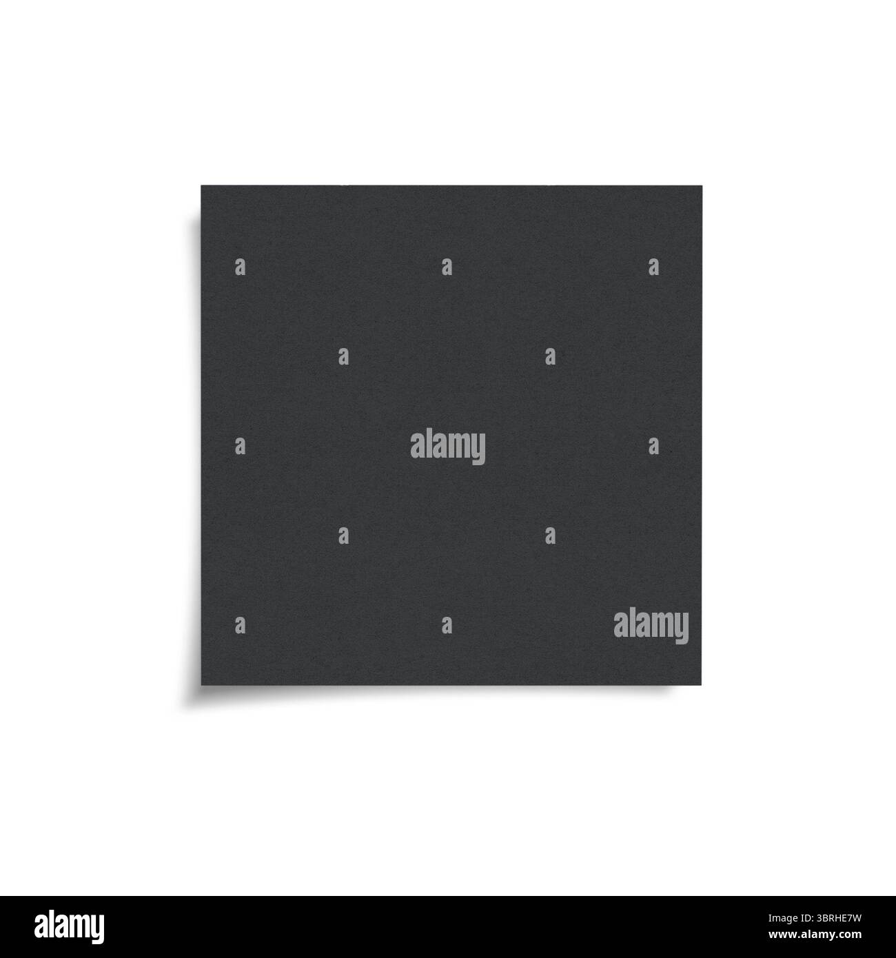 Nota adesiva vuota nera con isolamento ombra su sfondo bianco, carta adesiva per la visione anteriore con spazio di copia Foto Stock