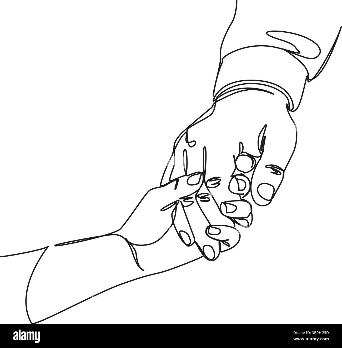 disegno continuo a linea singola del padre che tiene per mano un figlio, illustrazione vettoriale della line art Illustrazione Vettoriale