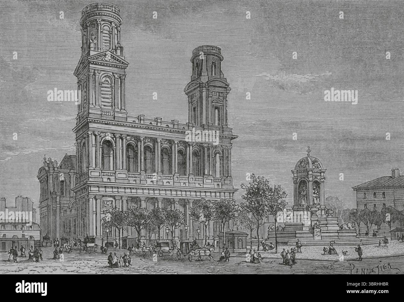 Parigi, Francia. Chiesa di Saint-Sulpice. Incisione di Pannetier. Histoire de Paris et de ses Monuments (storia di Parigi e dei suoi monumenti), 1895. Foto Stock