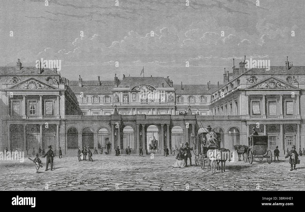 Parigi, Francia. Palais-Royal. Illustrazione di Karl Girardet. Incisione di Pannemaker. Histoire de Paris et de ses Monuments (storia di Parigi e dei suoi monumenti), 1895. Foto Stock