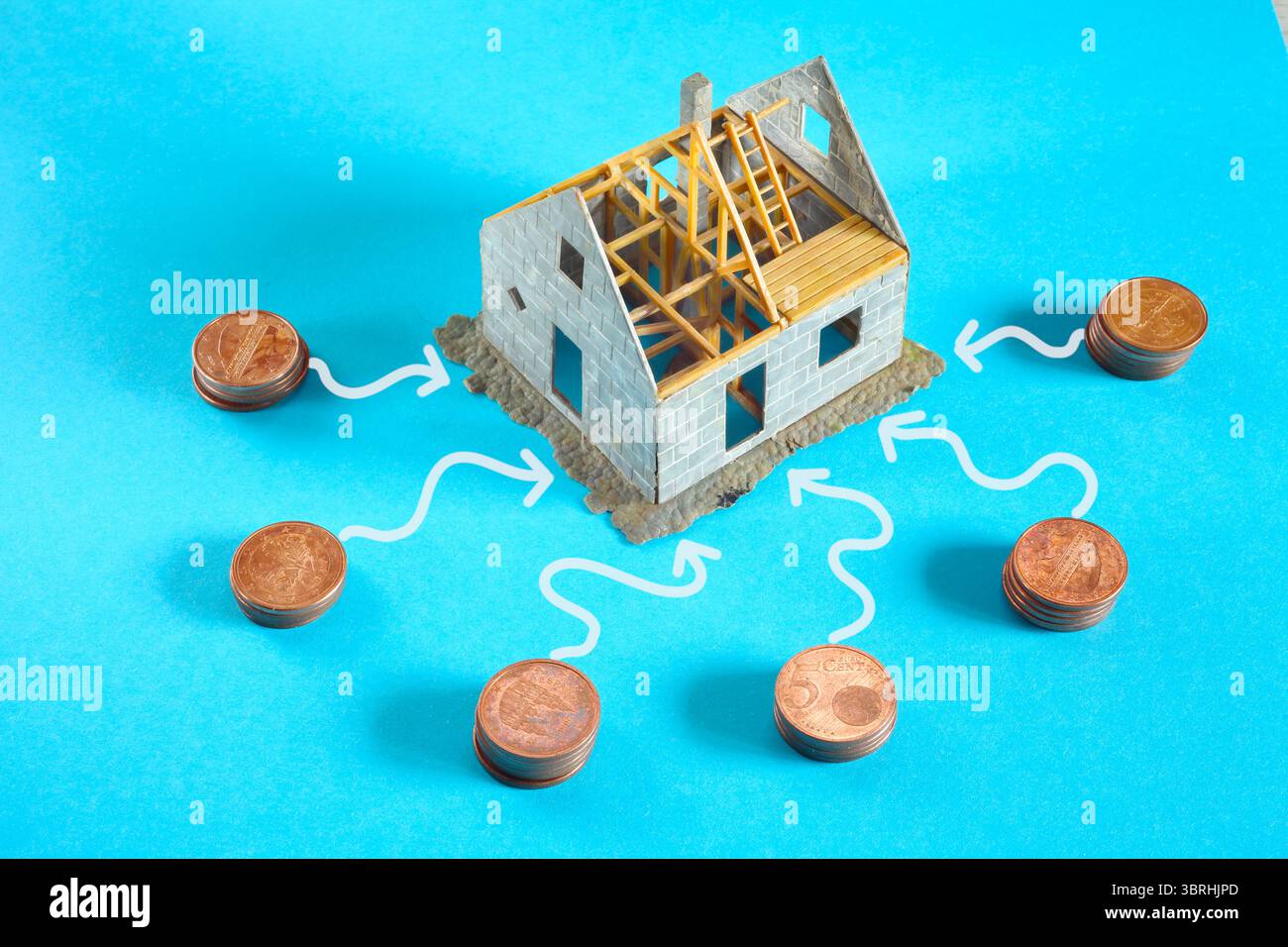 Concetto di casa per la gestione patrimoniale, investimenti immobiliari, industria edile, risparmi, costruire la propria casa. Foto Stock