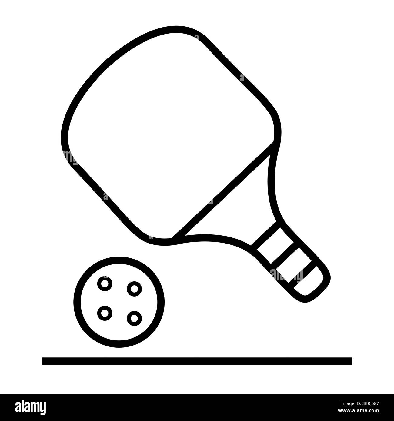 pickleball; paddle; pickleball paddle; pickleball ball; palla e paddle; icona sport; line art; contorno; vettore minimo; linee pulite; icona piatta; sport Illustrazione Vettoriale