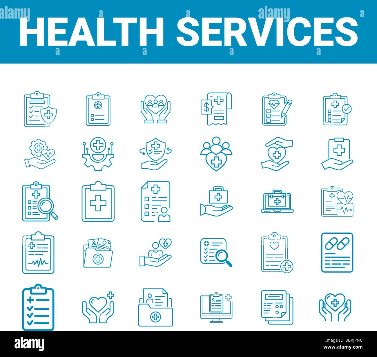 Healthcare-and-Medical-Service-Line-Icons-set-salute,-ospedale,-medico,-clinica,-primo-soccorso,-assicurazione,-e-benessere-Vector-simboli- Illustrazione Vettoriale