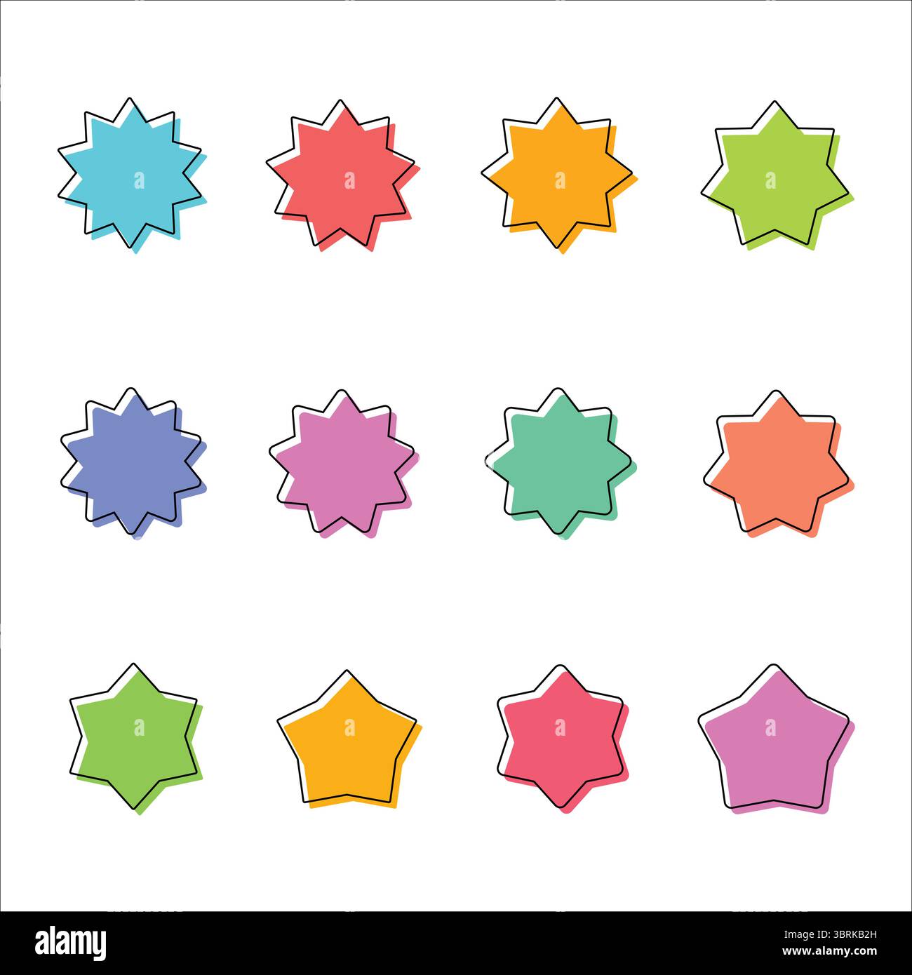 Forme a stella colorata originali - Design a forma di stella multicolore Illustrazione Vettoriale