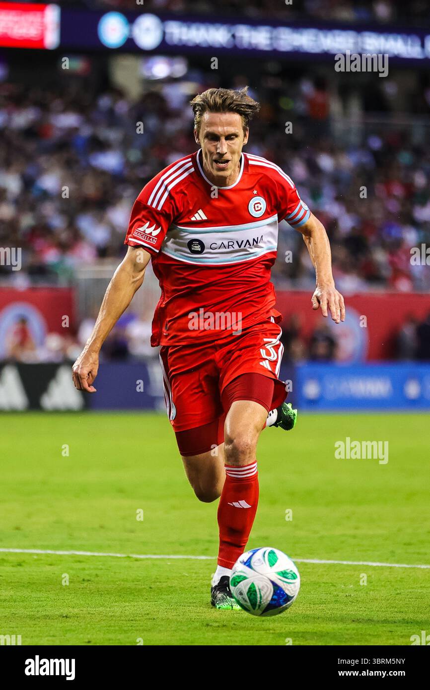 Chicago, Illinois, USA, 13 luglio 2025. Major League Soccer (MLS) Chicago Fire FC vs. San Diego FC al Soldier Field. Foto Stock