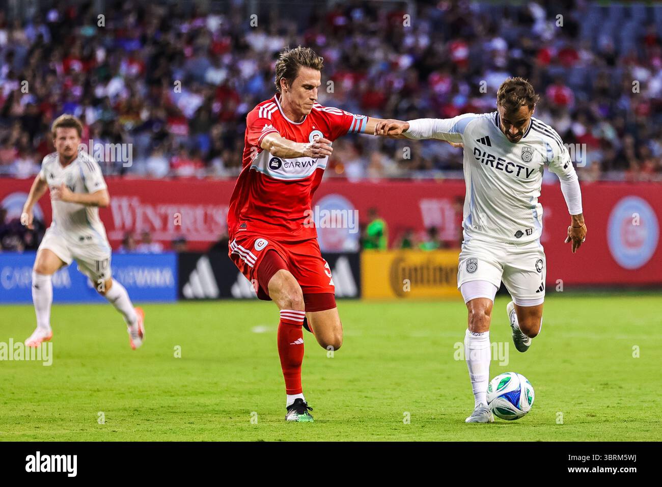 Chicago, Illinois, USA, 13 luglio 2025. Major League Soccer (MLS) Chicago Fire FC vs. San Diego FC al Soldier Field. Foto Stock