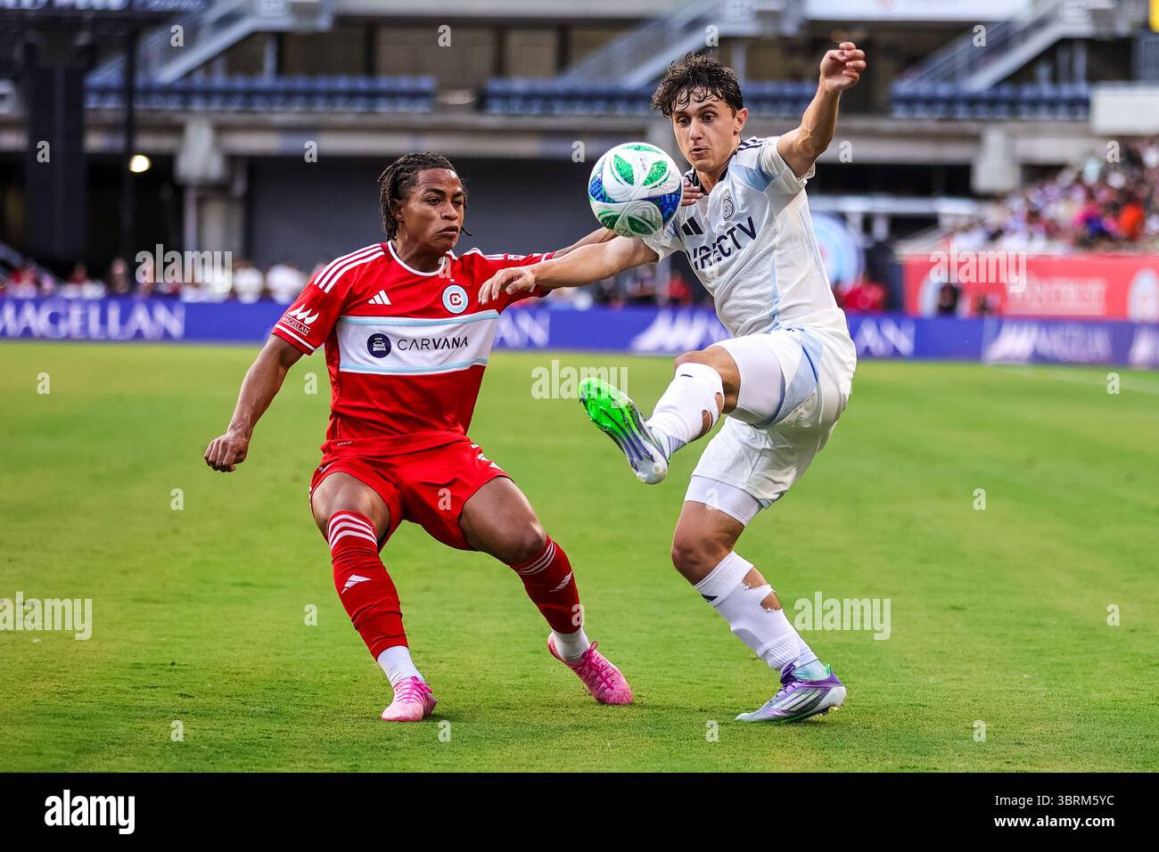 Chicago, Illinois, USA, 13 luglio 2025. Major League Soccer (MLS) Chicago Fire FC vs. San Diego FC al Soldier Field. Foto Stock
