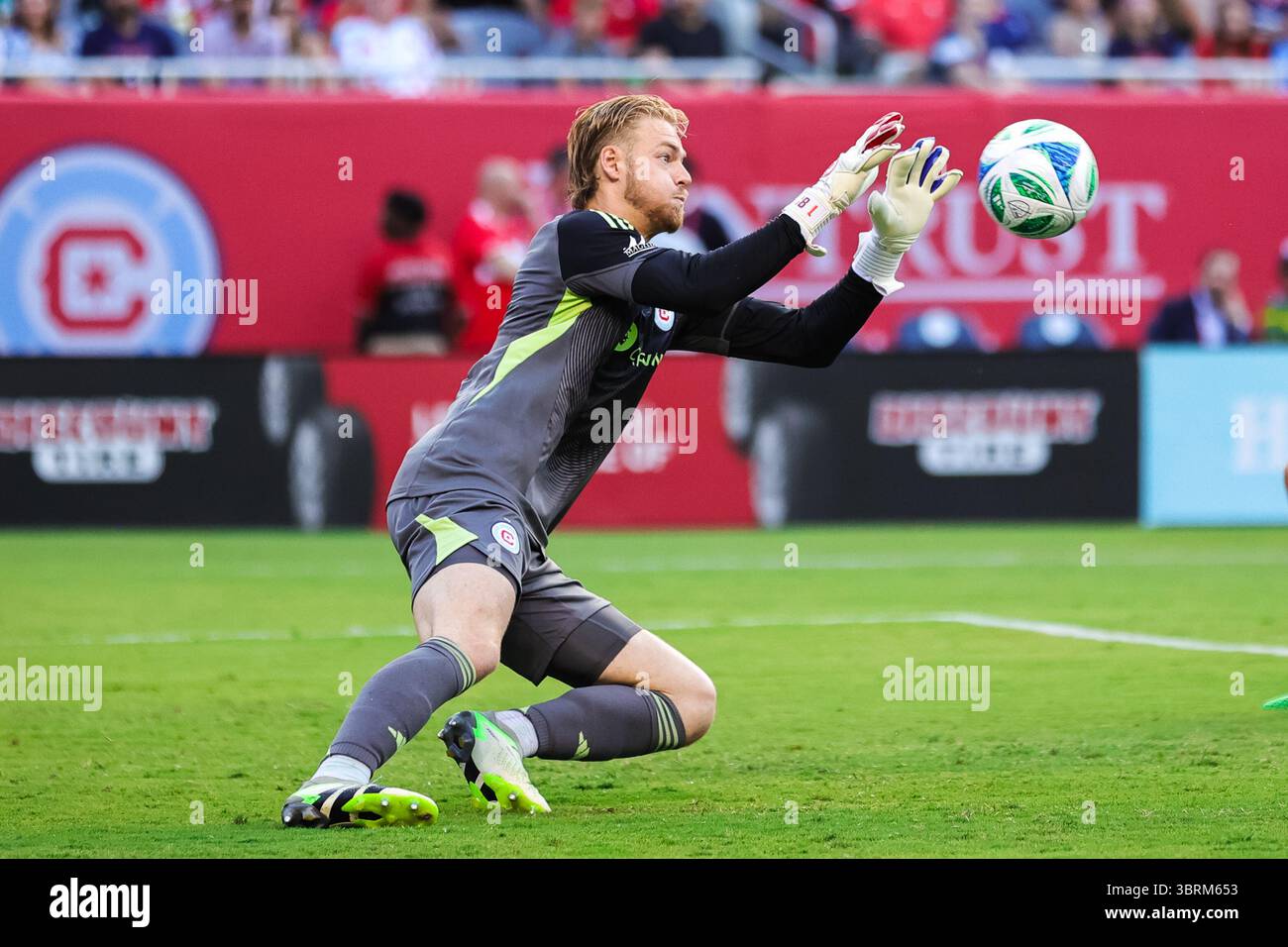 Chicago, Illinois, USA, 13 luglio 2025. Major League Soccer (MLS) Chicago Fire FC vs. San Diego FC al Soldier Field. Foto Stock