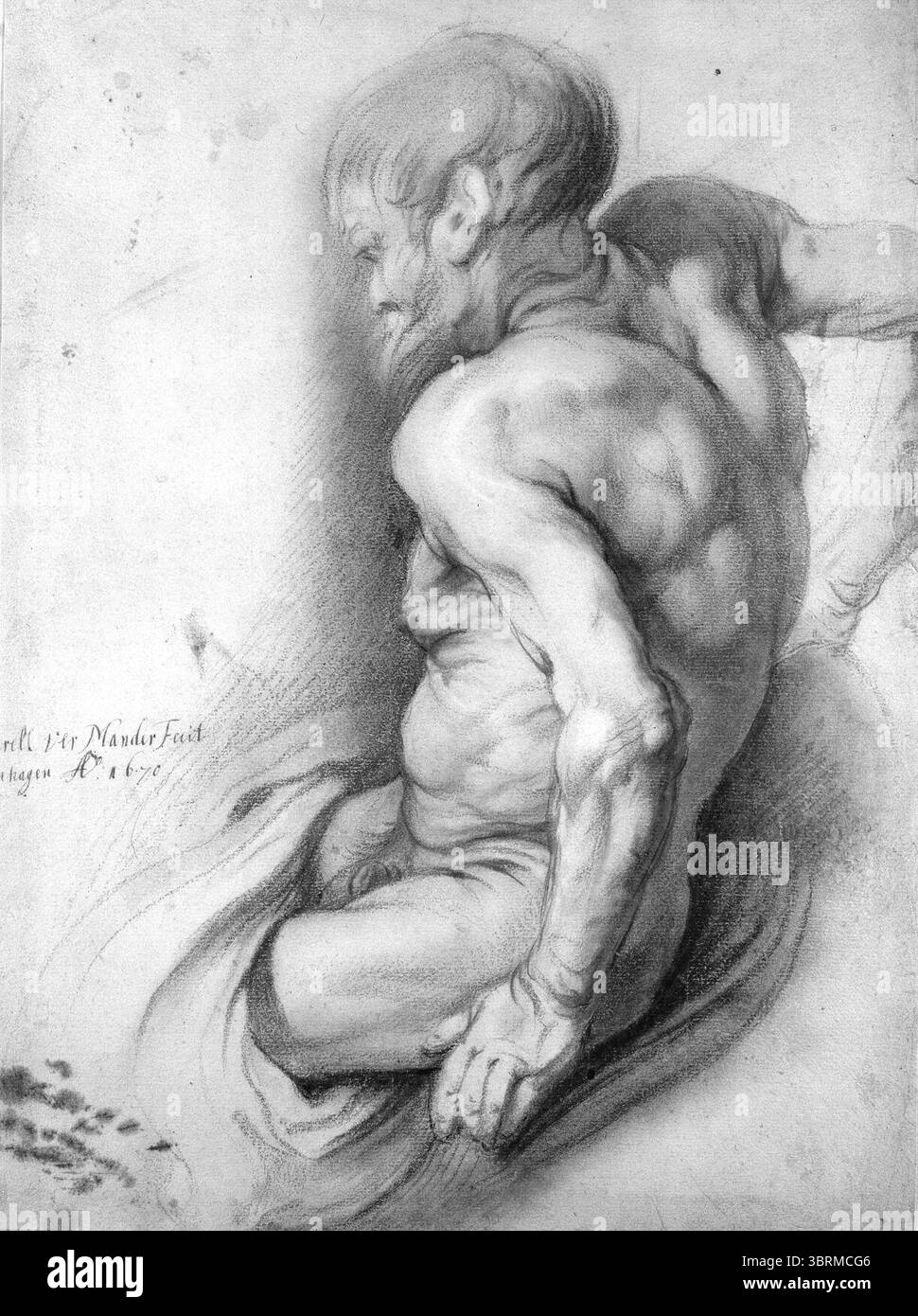 Mander III, Karel van, Gammel nøgen mand, siddende i profil, Foto Stock