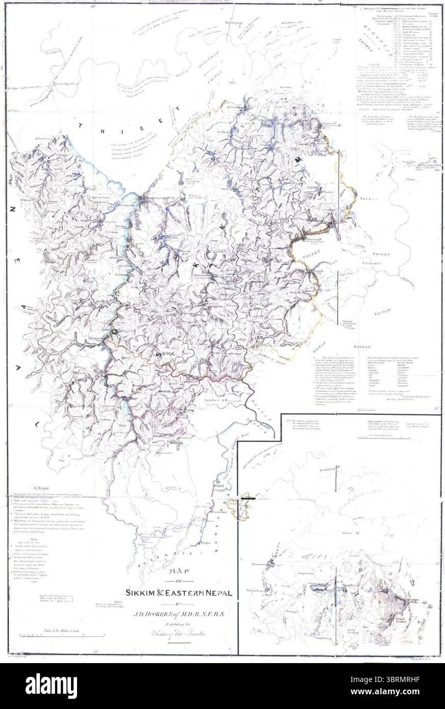 Mappa del Sikkim e del Nepal orientale di Hooker. Foto Stock
