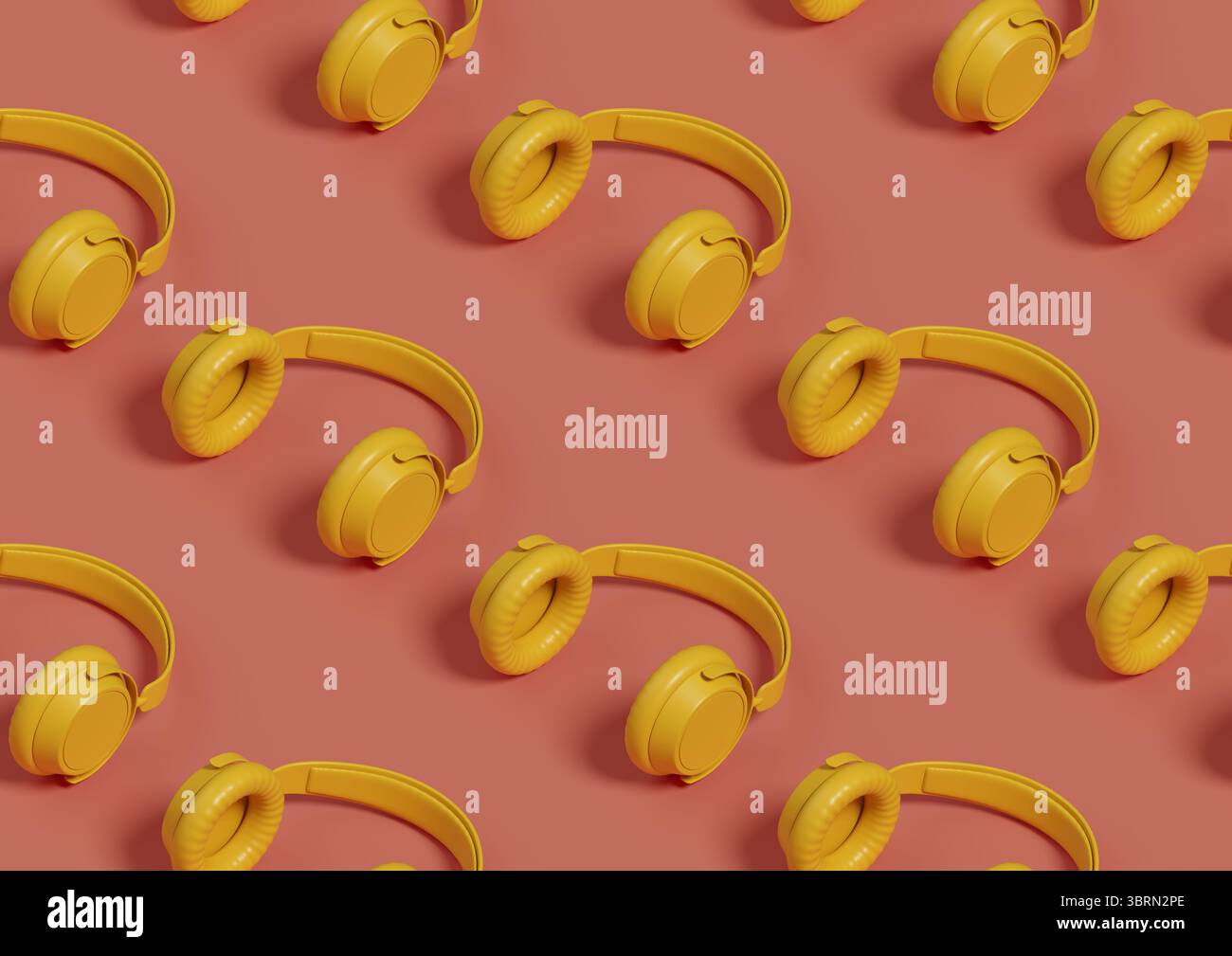 Modello isometrico perfetto di cuffie gialle. Illustrazione 3D. Foto Stock