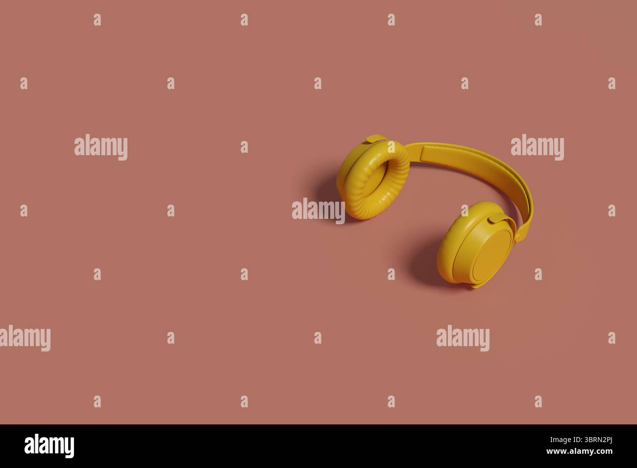 Cuffie gialle isolate su sfondo rosa. Illustrazione 3D. Foto Stock