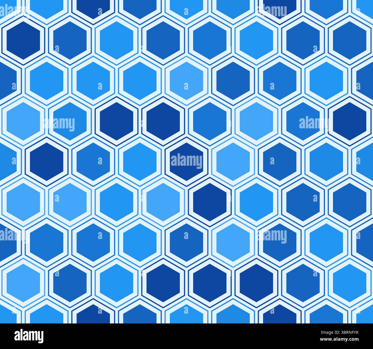 Background scientifico vettoriale. Modello a mosaico esagonale con celle solide interne. Toni di colore blu. Celle esagonali. Motivo senza cuciture. Illustrazione Vettoriale