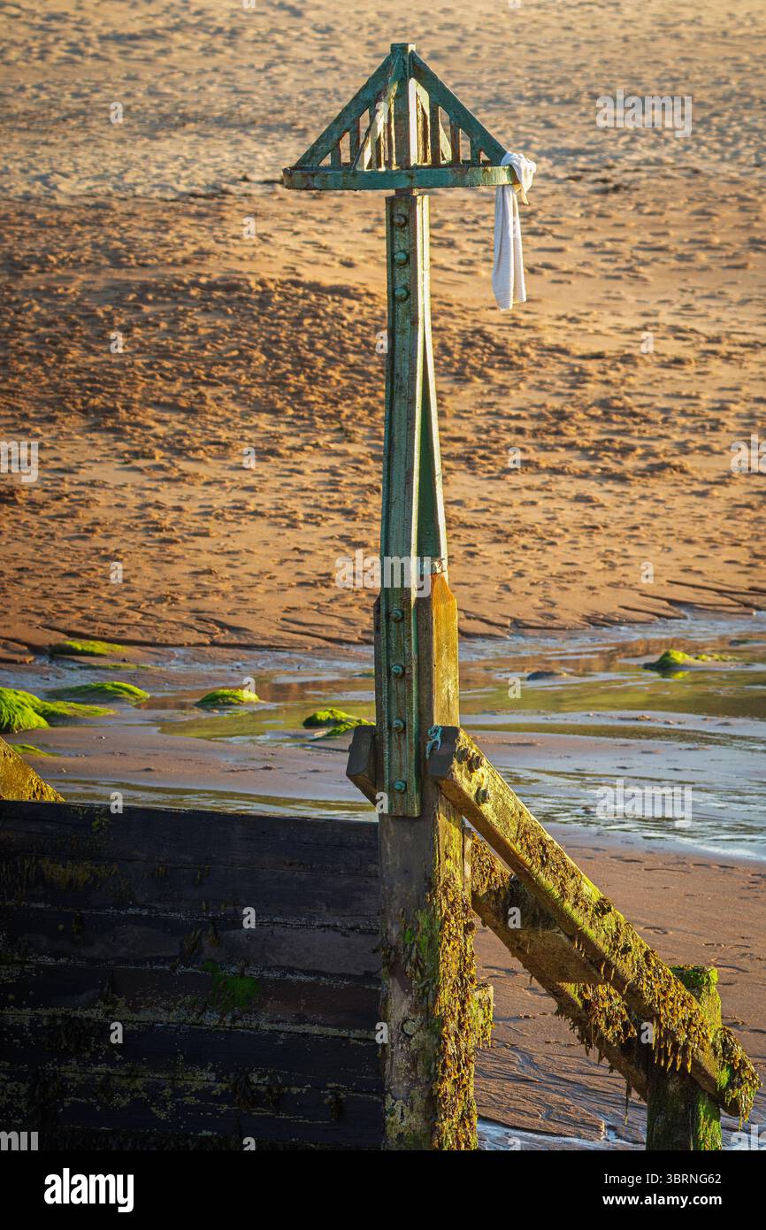 Hazy Golden Hour a Seaton Sluice Beach, Northumberland, luglio 2025 Foto Stock