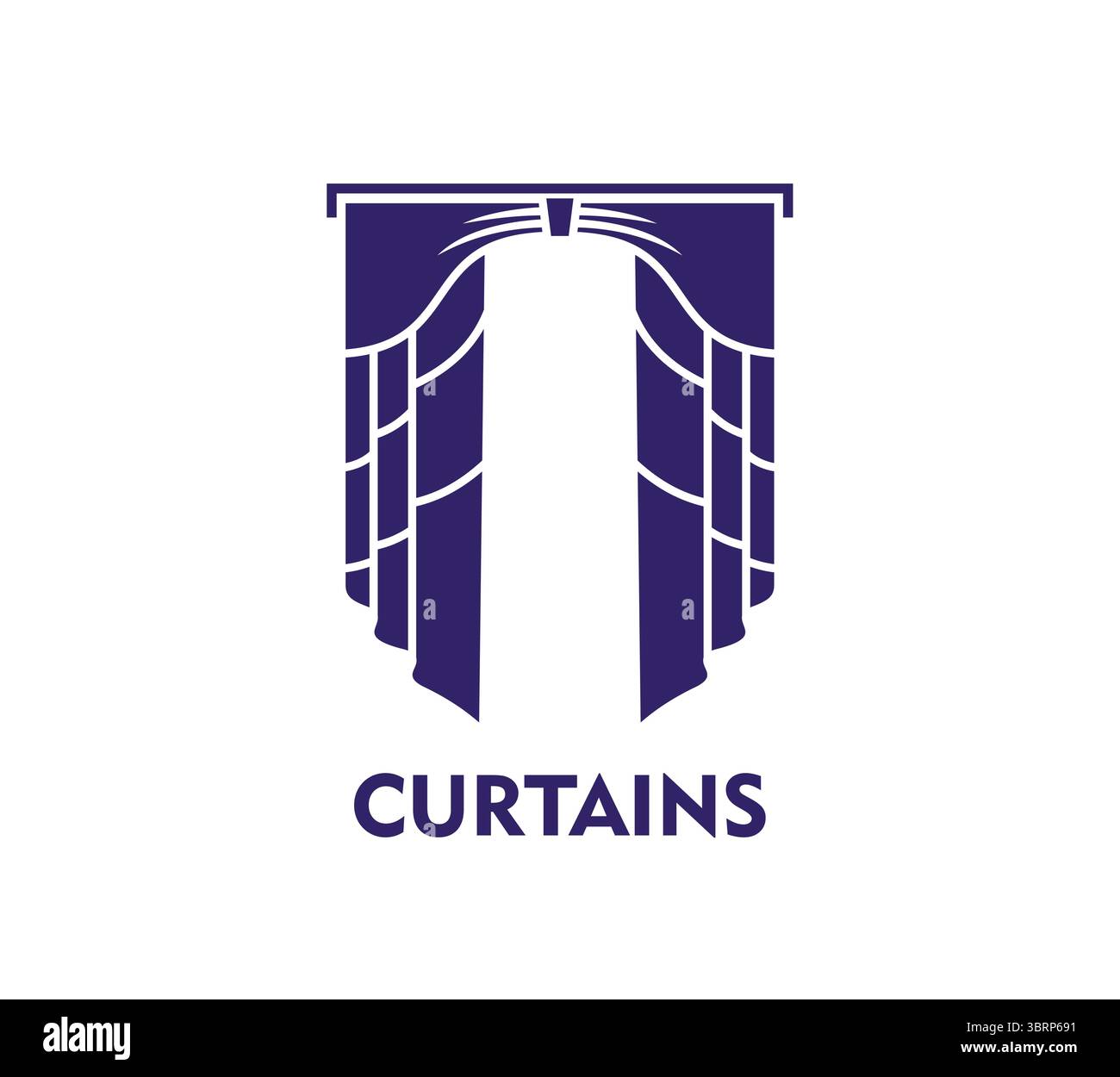Icona del teatro dell'opera per la sala concerti e lo spettacolo musicale, emblema vettoriale. Il sipario con teli si piega con il simbolo del teatro, dell'opera o dell'intrattenimento teatrale, dello spettacolo di varietà e della prima proiezione cinematografica Illustrazione Vettoriale