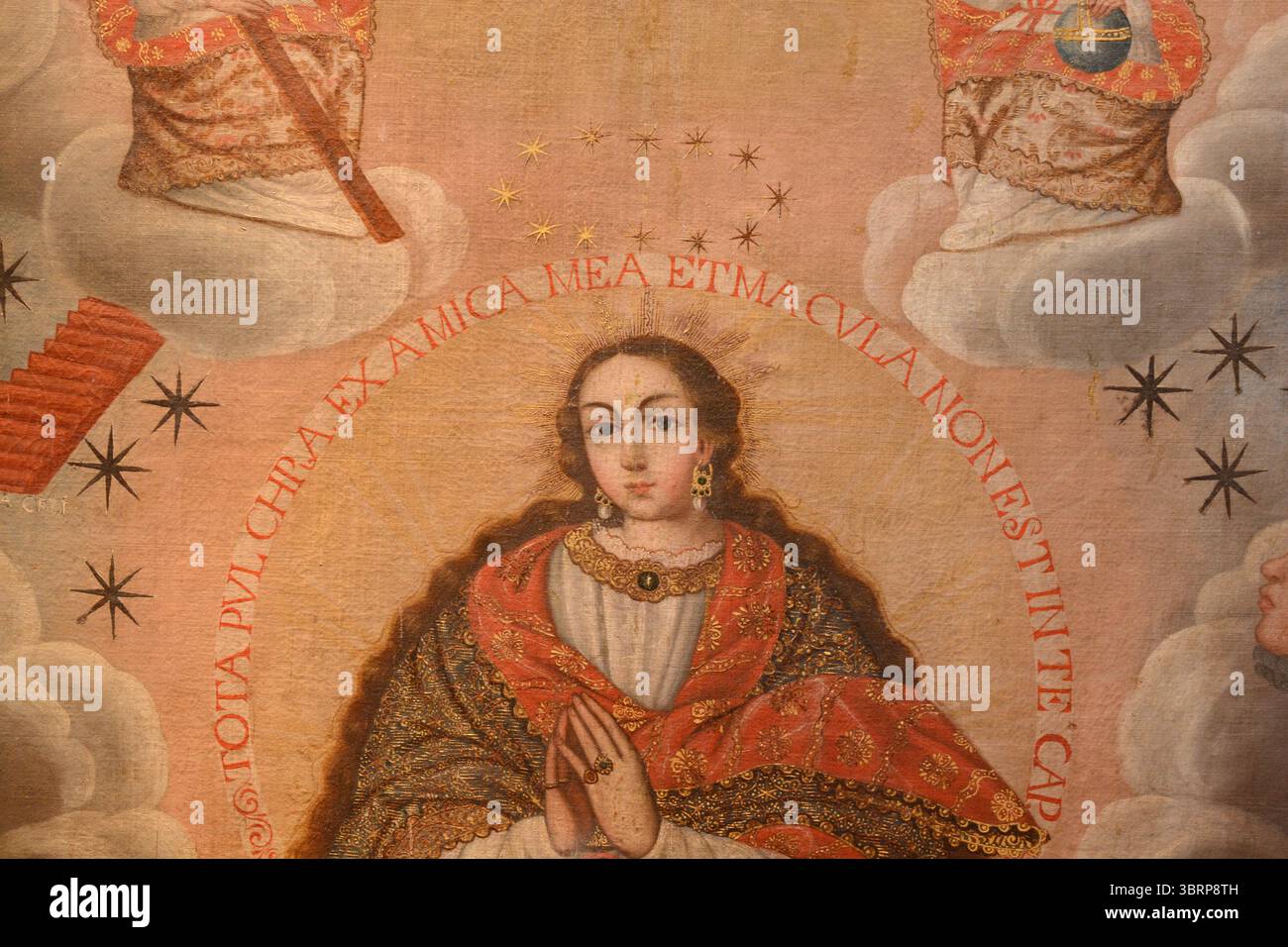 Pittura coloniale del XVII secolo della Vergine Maria Foto Stock