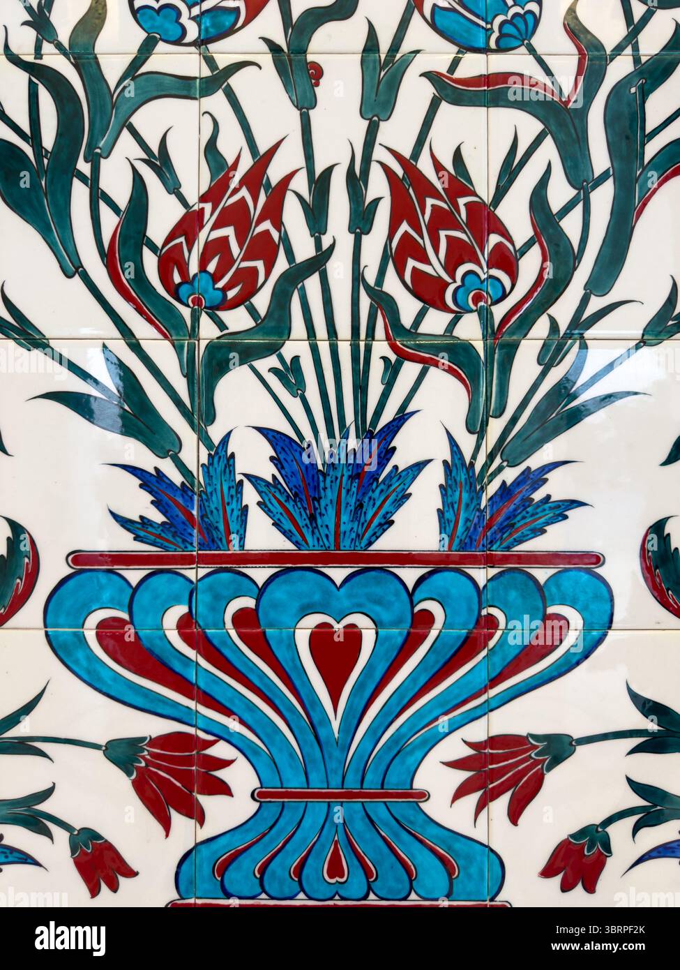 Motivo piastrelle senza cuciture con fiori, architettura e design islamici, interni di moschea, design intricato, intarsi in marmo Foto Stock