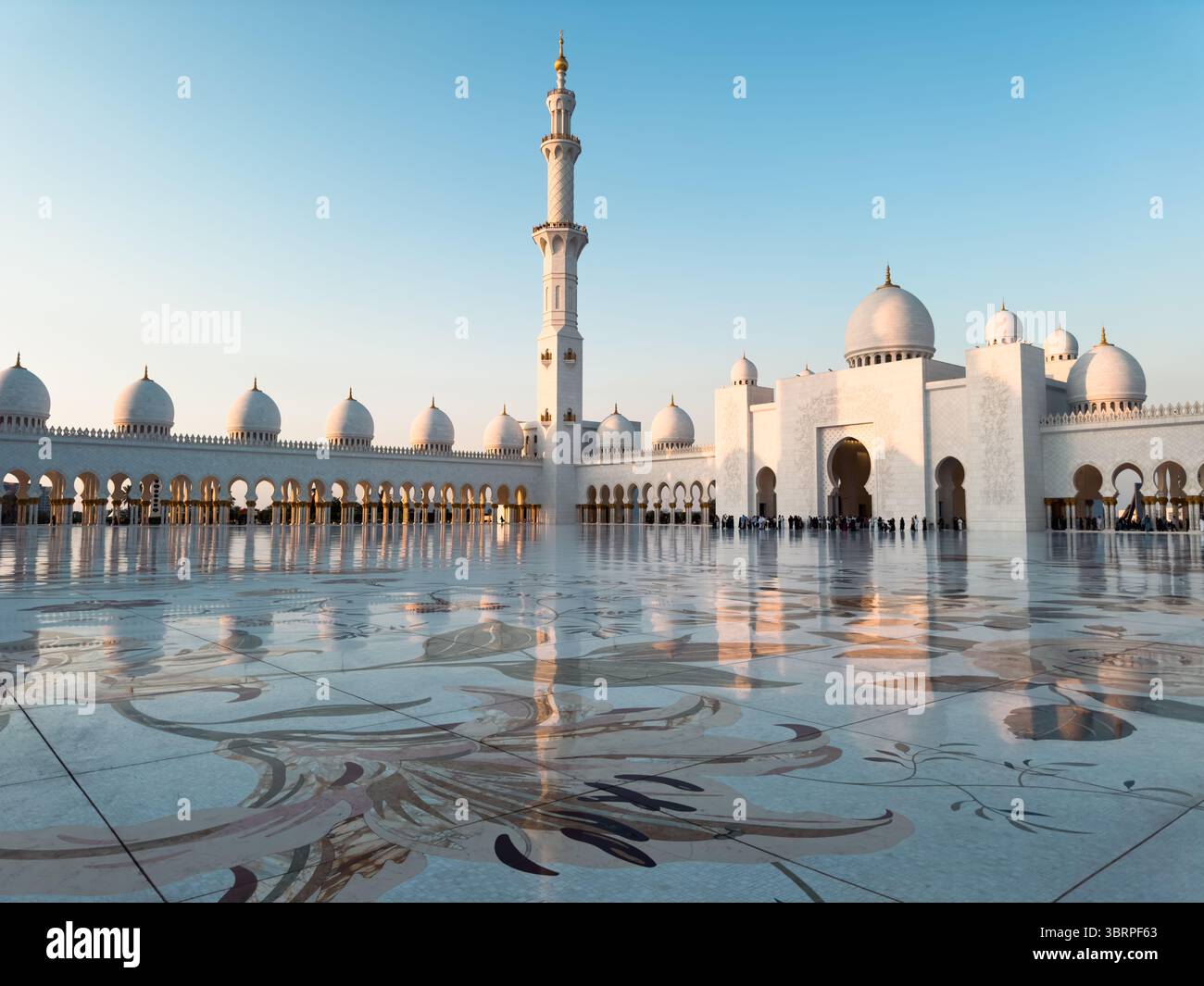 Vista cinematografica degli interni della moschea con elegante architettura islamica Foto Stock