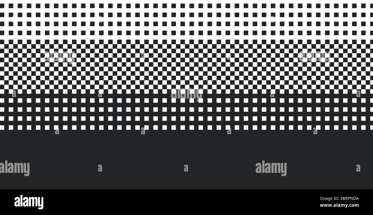 Sfondo gradiente mezzitoni pixel. effetto dithering bitmap pattern a 8 bit. Sfumatura grafica in bianco e nero in stile anni '90 retrò. Gradazione monocromatica. VEC Illustrazione Vettoriale