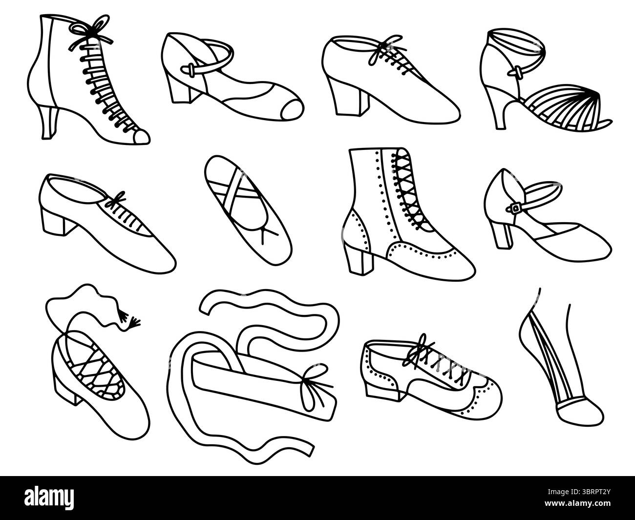 Set di scarpe da ballo in stile schizzo Illustrazione Vettoriale