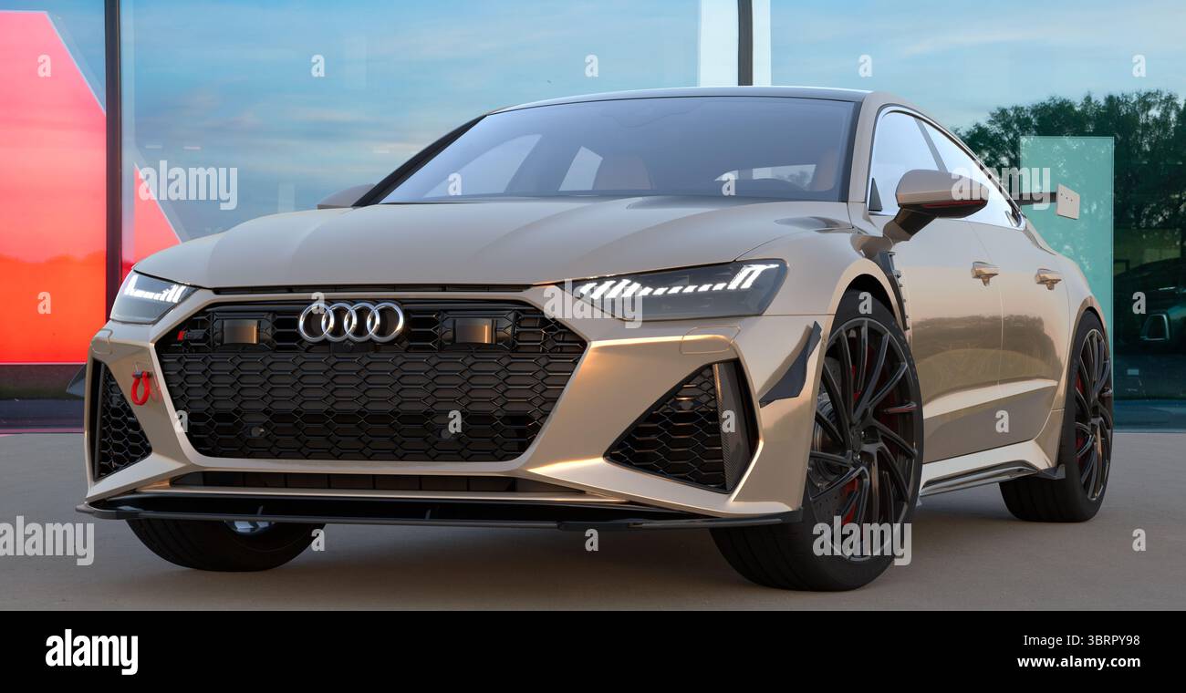 Audi RS7 Sportback di fronte allo showroom Audi Foto Stock