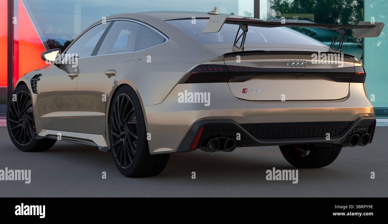 Audi RS7 Sportback di fronte allo showroom Audi Foto Stock