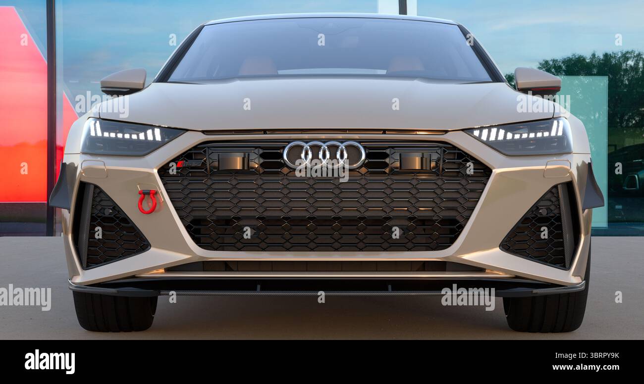 Audi RS7 Sportback di fronte allo showroom Audi Foto Stock