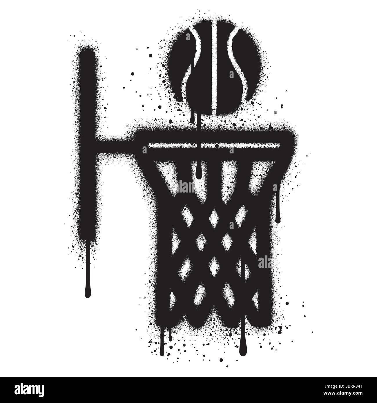 Canestro da basket in stile graffiti con vernice spray nera. Illustrazione Vettoriale Canestro da basket in stile graffiti con vernice spray nera. Illustrazione Vettoriale