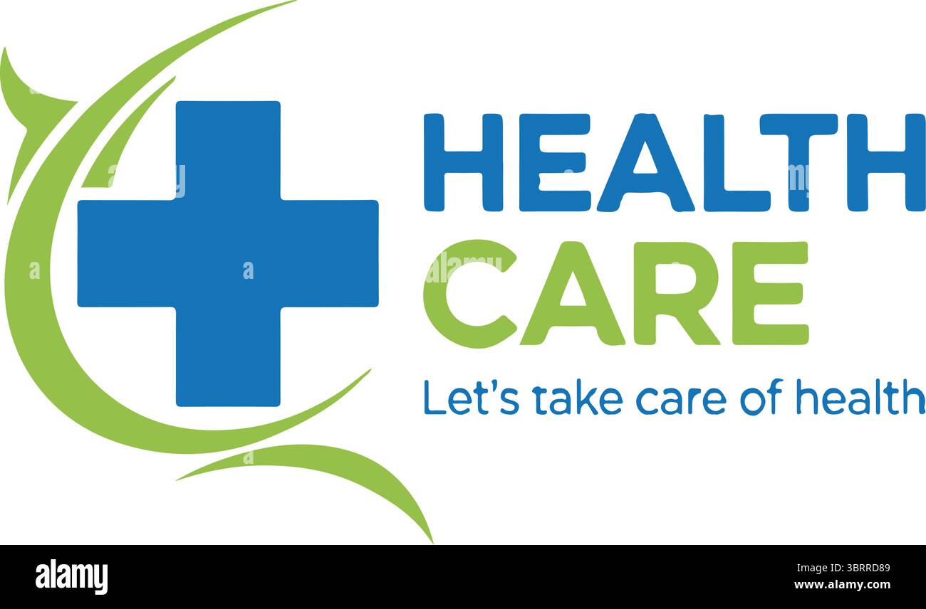 Design logo Healthcare con testo ci prendiamo cura della salute Illustrazione Vettoriale