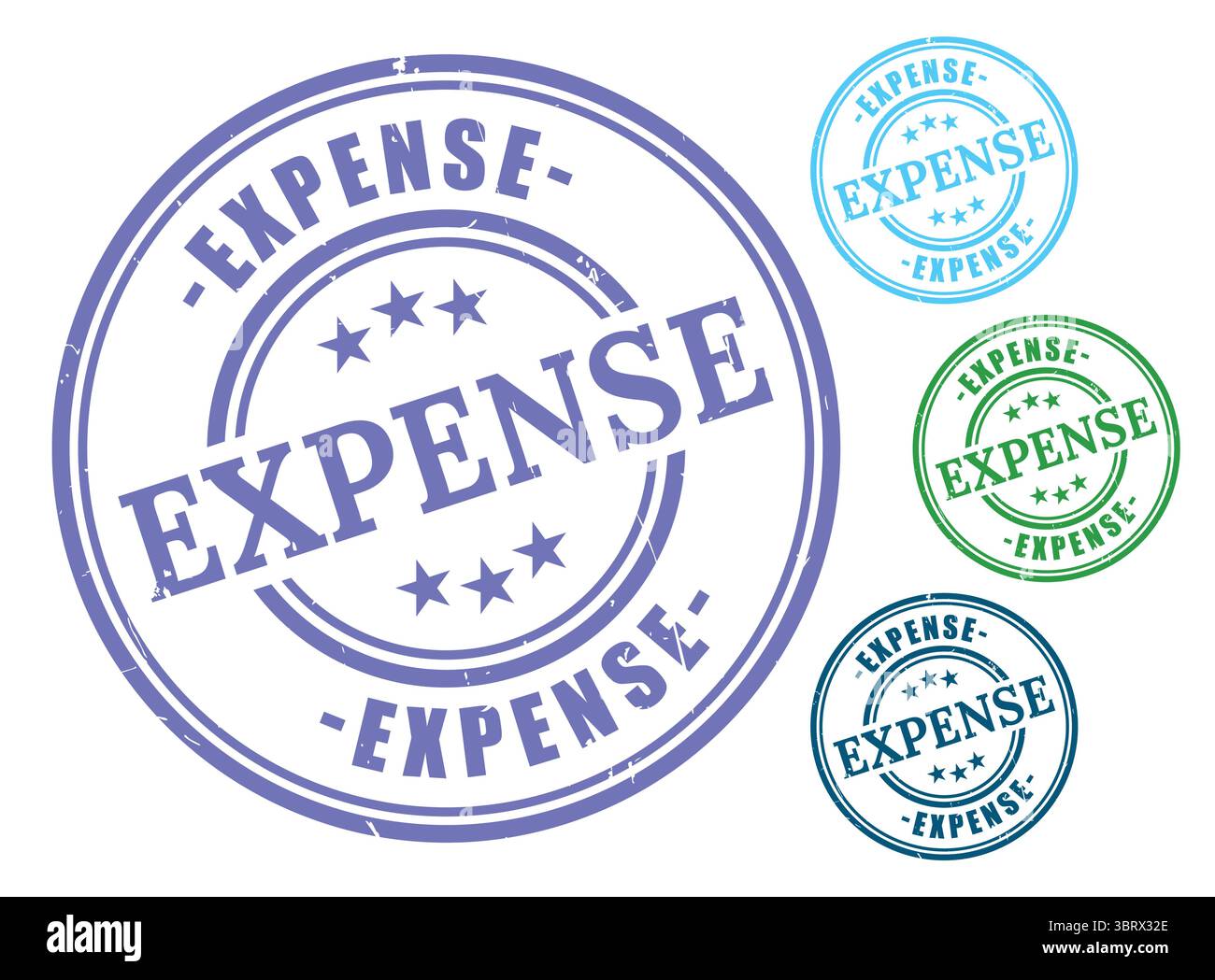 Una raccolta di badge di spesa budget, francobolli di gestione finanziaria stile Grunge Illustrazione Vettoriale