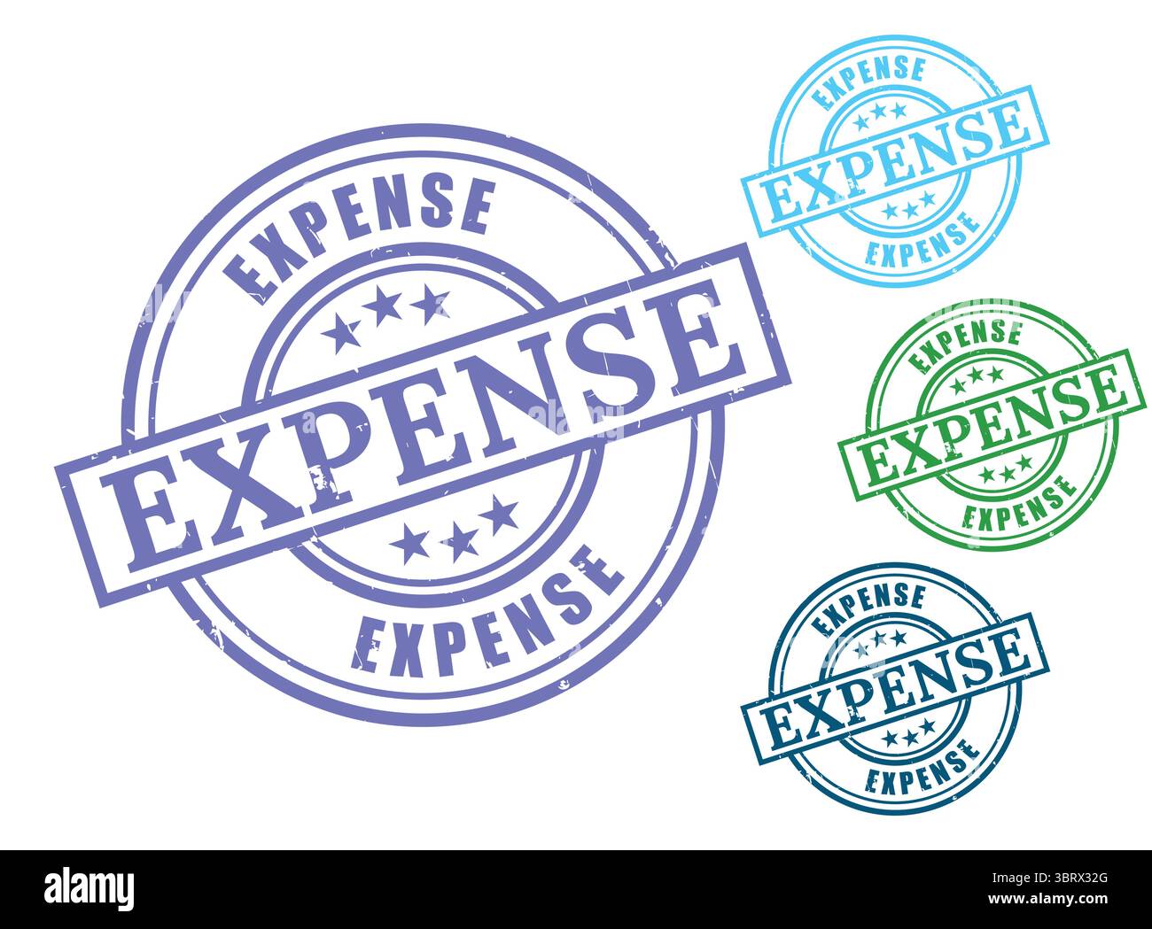 Una raccolta di timbri in gomma Grunge spesa, Set vettoriale di gestione dei costi Illustrazione Vettoriale
