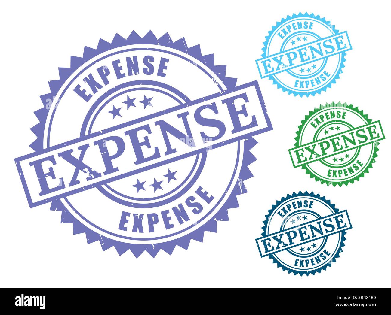 Un pacchetto timbri spese contabili, raccolta etichette finanziarie stile Grunge Illustrazione Vettoriale