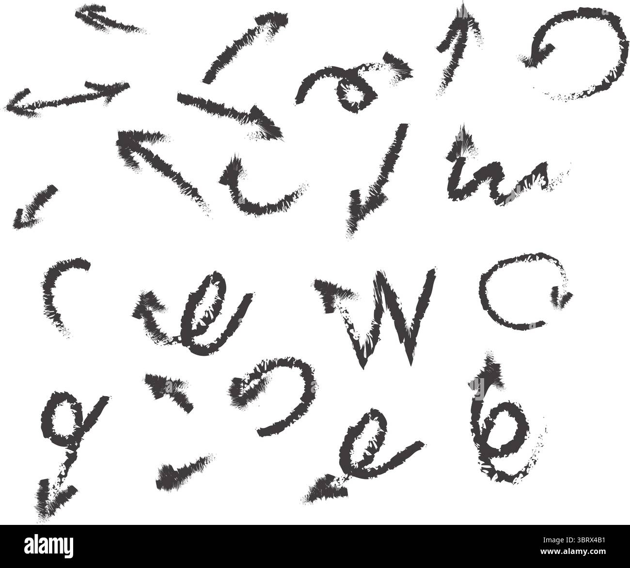 Varietà di frecce Sketchy e Distressed in stile pennello dipinto a mano Illustrazione Vettoriale