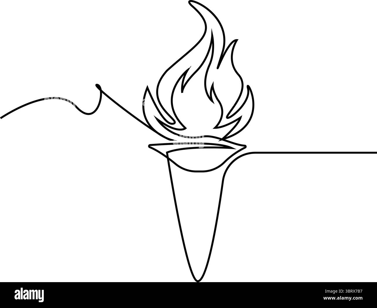 Torcia continua a una linea. Torcia line art, grafica vettoriale disegnata a mano, torcia olimpica disegnata in un'unica linea continua. Un disegno su una linea, minimalismo. Vettore Illustrazione Vettoriale