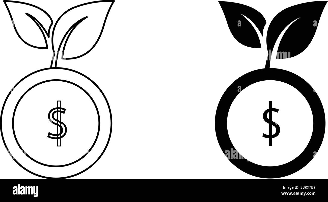 Icona di Money Plant per la crescita finanziaria e il Wealth Building, Business, Coin, Dollar icon. Illustrazione Vettoriale