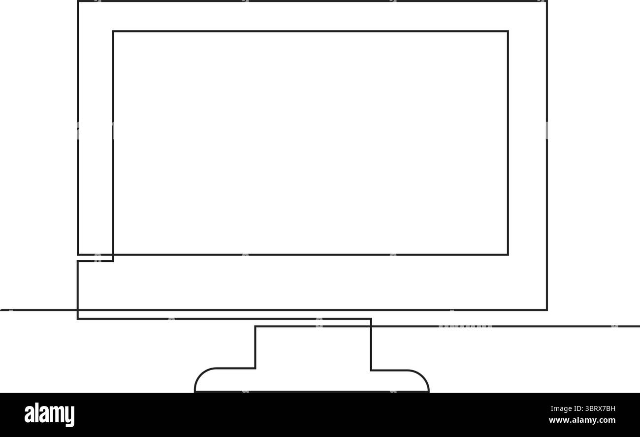L'icona a una riga continua monitora l'illustrazione del tv o del computer su sfondo trasparente, vista diapositive, social media, adesivo, album, vettore. Illustrazione Vettoriale