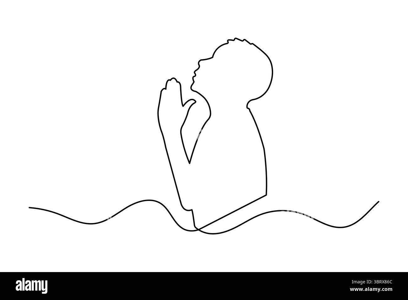 Icona di preghiera disegno continuo su una linea e stile minimalista isolano l'illustrazione del contorno Illustrazione Vettoriale