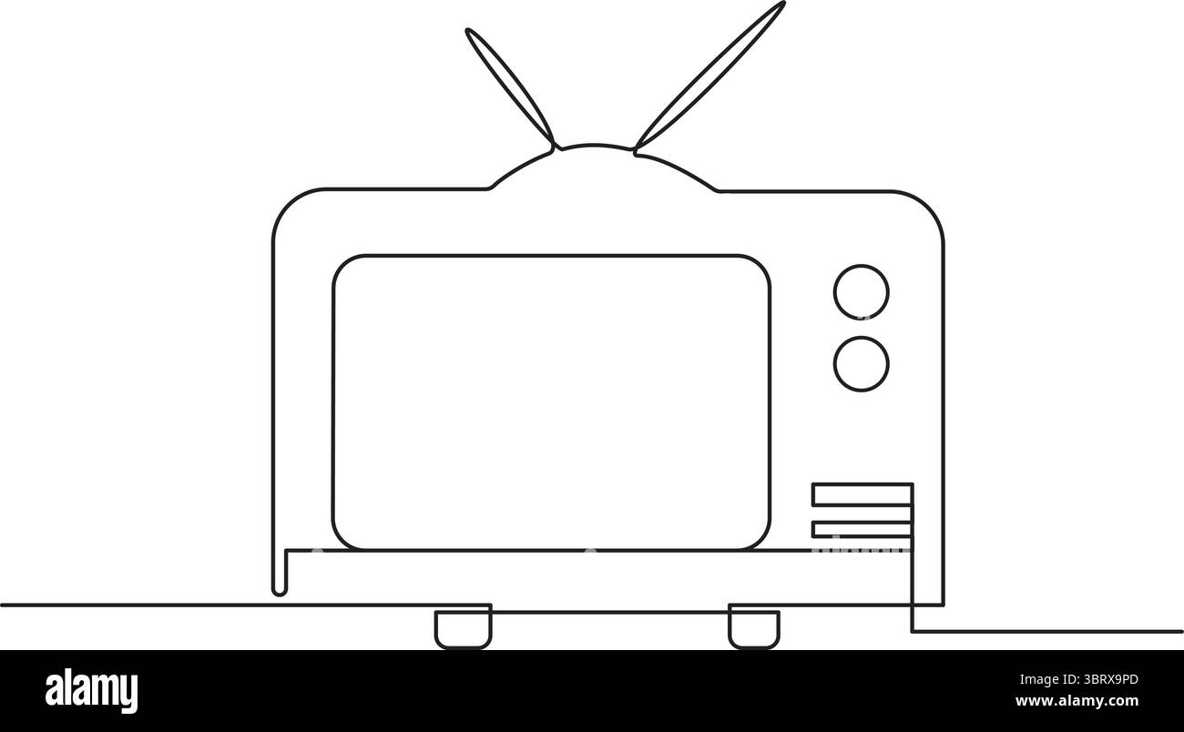 tv vecchia a una riga continua che guarda film grafica a linee, illustrazione vettoriale Illustrazione Vettoriale